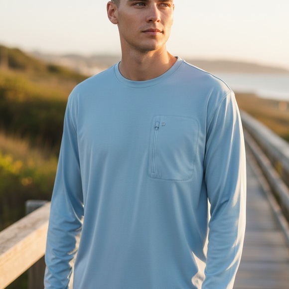 Duck Camp Men's Rockport Crew Long Sleeve Shirt - Clear Skies - Large New - Picture 3 of 10